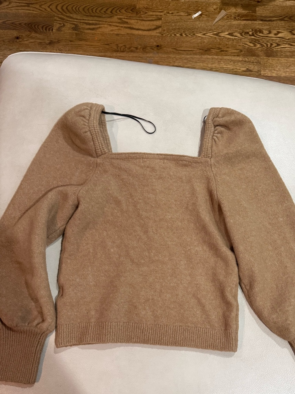 H&M Camel Off-the-Shoulder Square Neck Balloon Sleeve Sweater